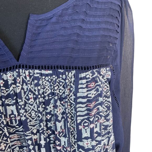 LUCKY Brand Flowy Pullover Shirt Sheer Navy Blue Sleeves And Bodice Size L - Picture 2 of 16